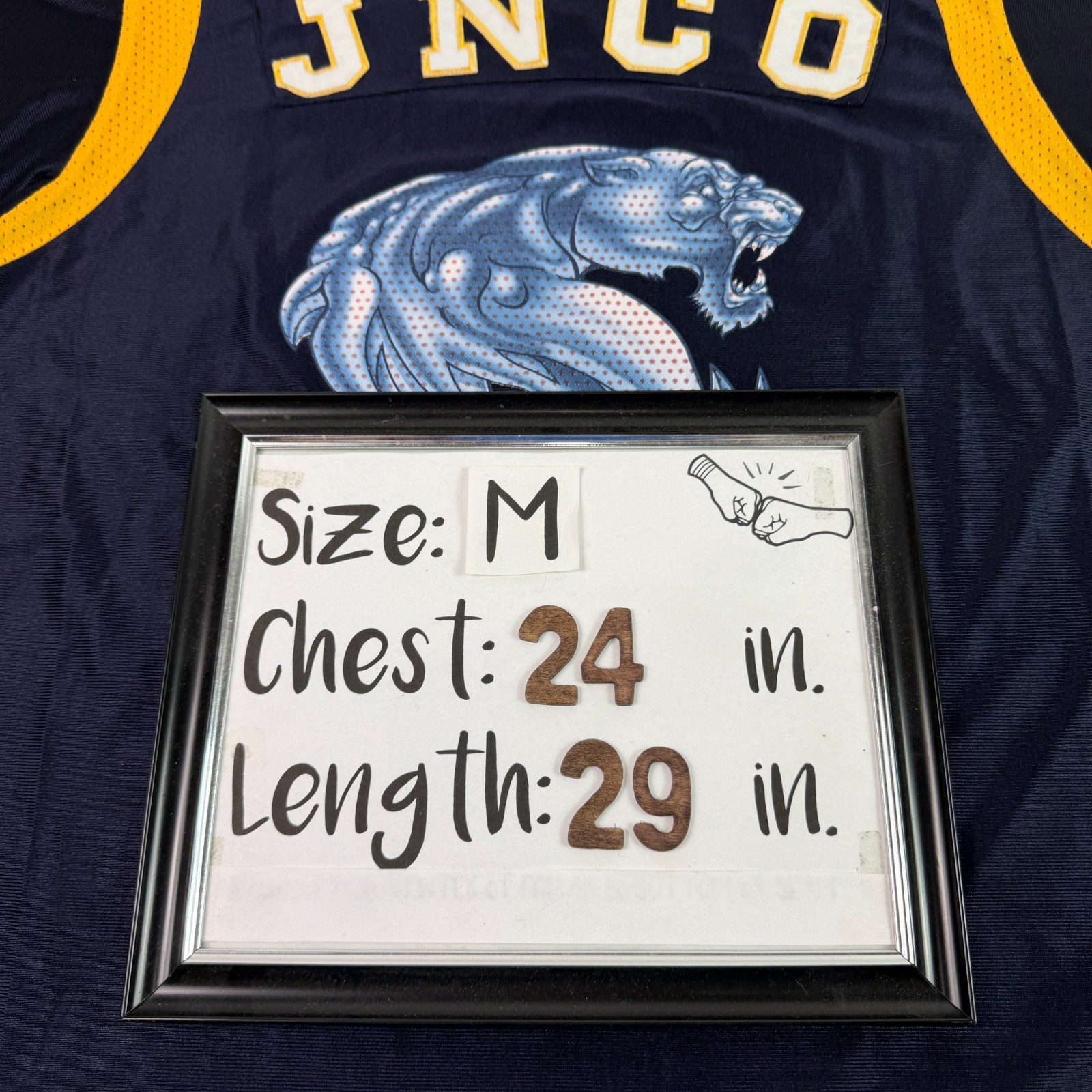 Vintage Y2K 2000s Jnco Jeans Jersey Sabertooth Tiger HipHop Skate Blue XL 24×29