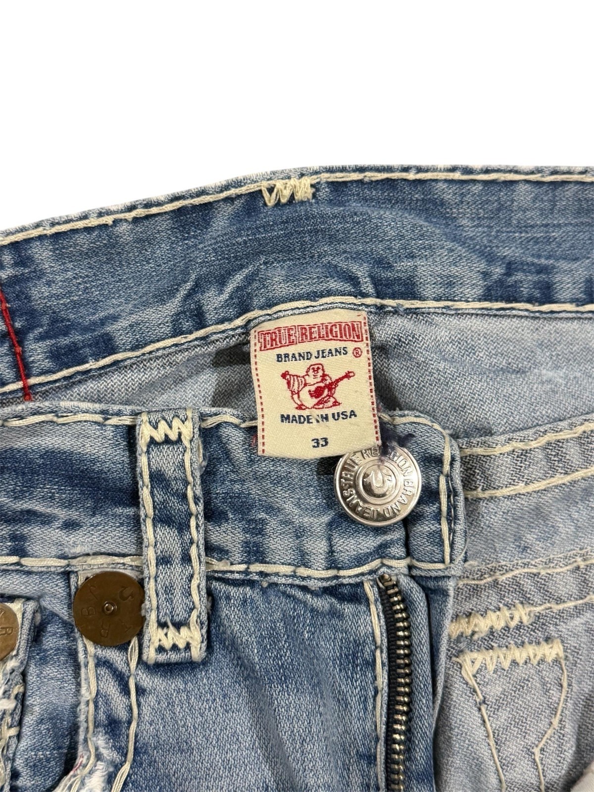 True Religion Billy Super T Jeans Light Wash Distressed Bootcut Y2K Denim 33