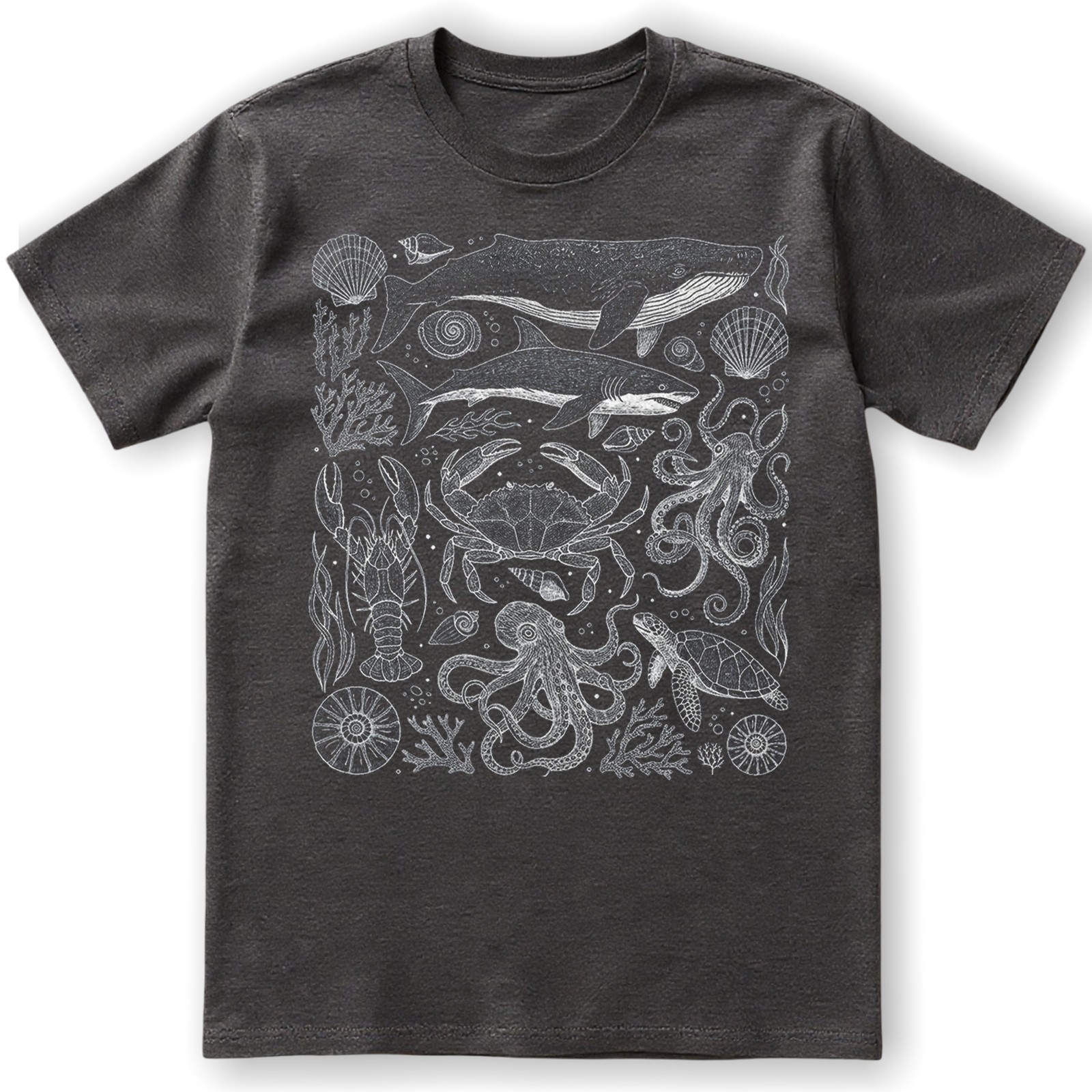 Marine Life Whale Crab Octopus Nautical Retro Engraving Vintage Gift Tee