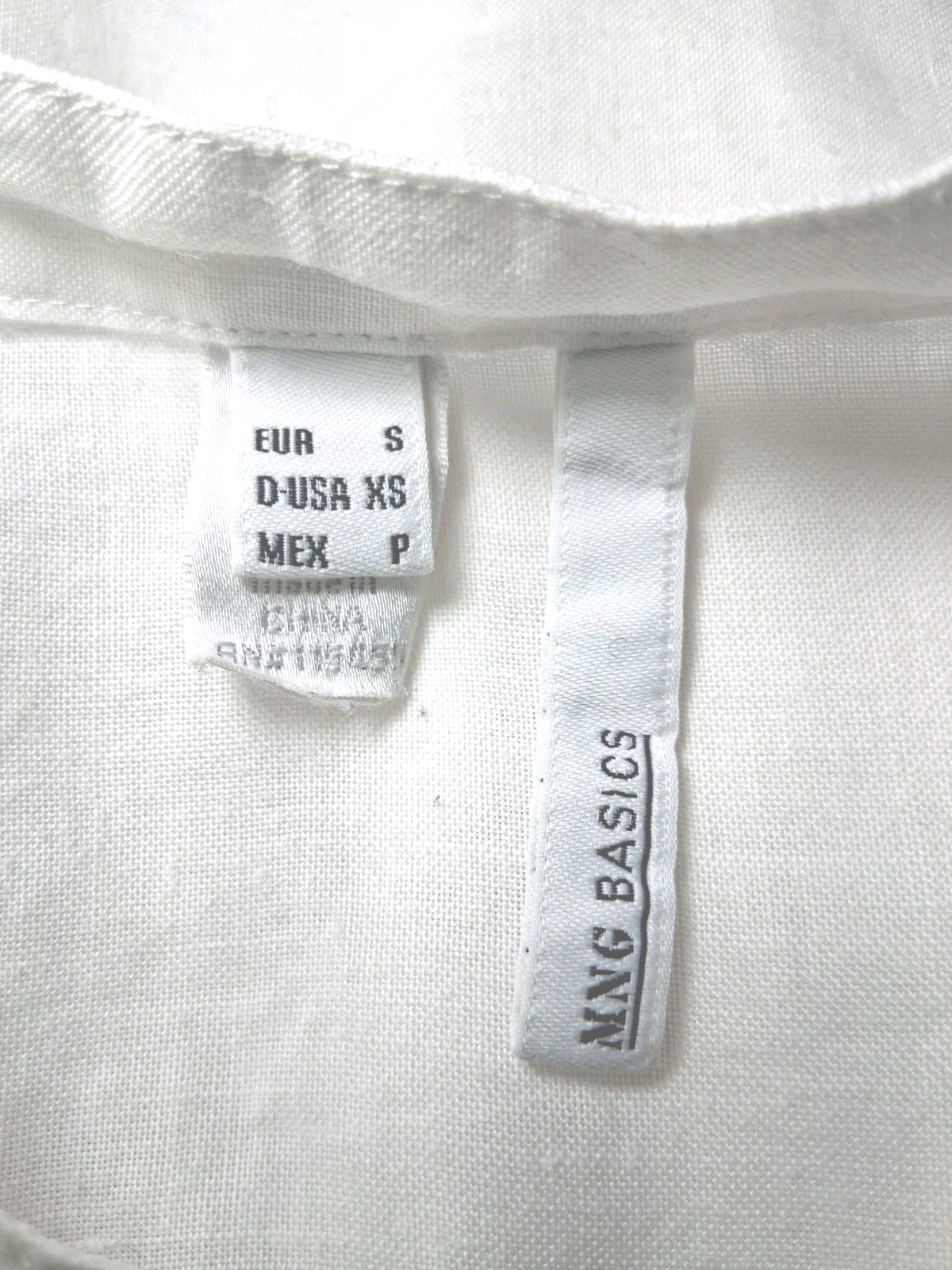 MNG Basics Womens Shirt XS White 100% Ramie Button Up Roll Tab Sleeve Drawstring