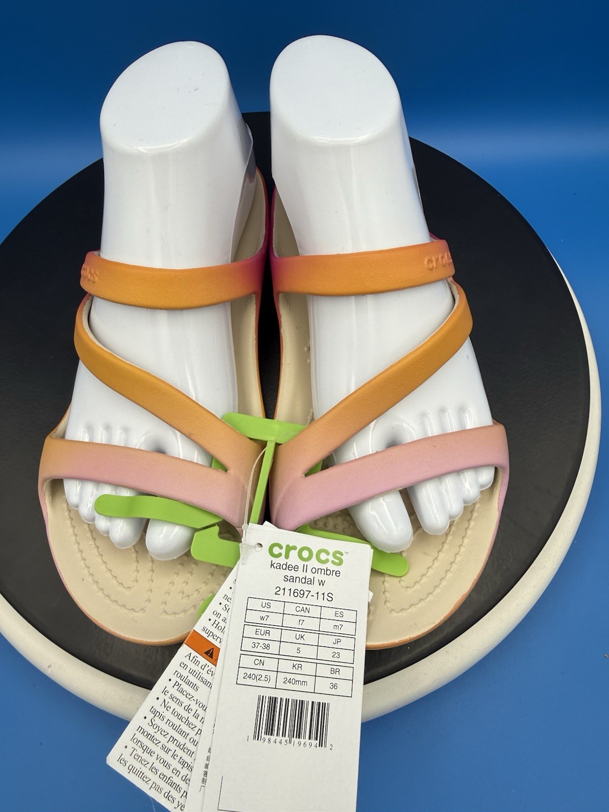 Crocs Womens Kadee ll Tropical Ombre Strappy Sandals Size 7 Flats Beach Shoes
