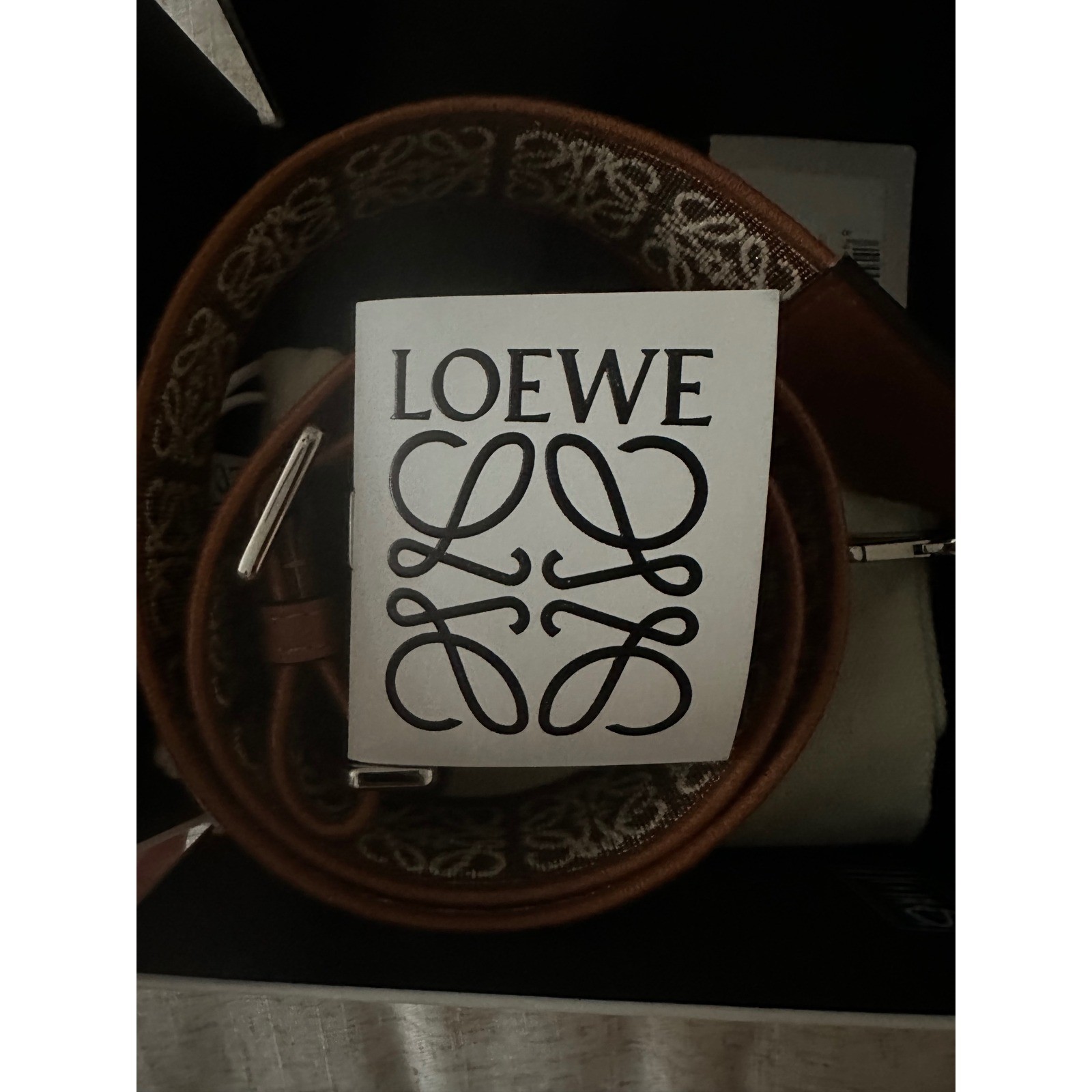 Authentic Loewe Anagram Sparkle Strap Bronze Tan Jacquard Leather Handbag Strap