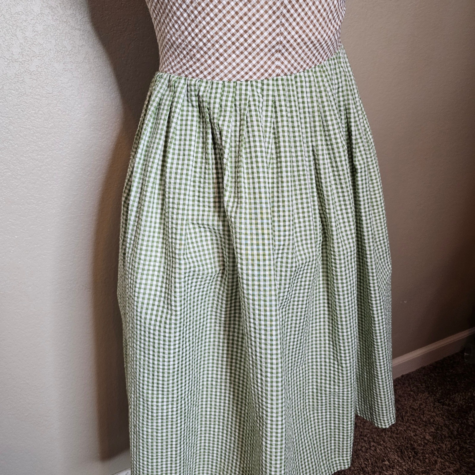 Gal Meets Glam Collection Gingham Halter Midi Dress Brown Green Size 0 Pockets