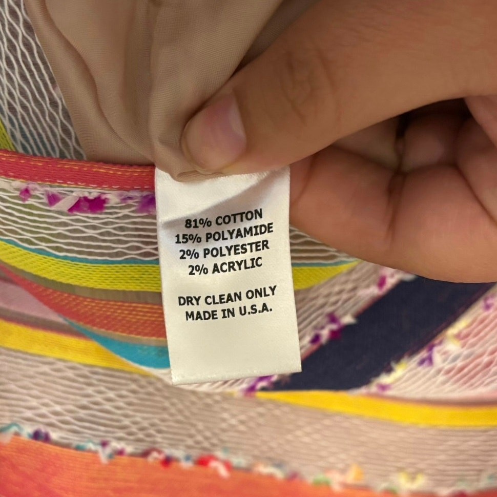 Ann Mashburn White Pink Multi Color Striped Poplin Puff Blouse Top Size Small