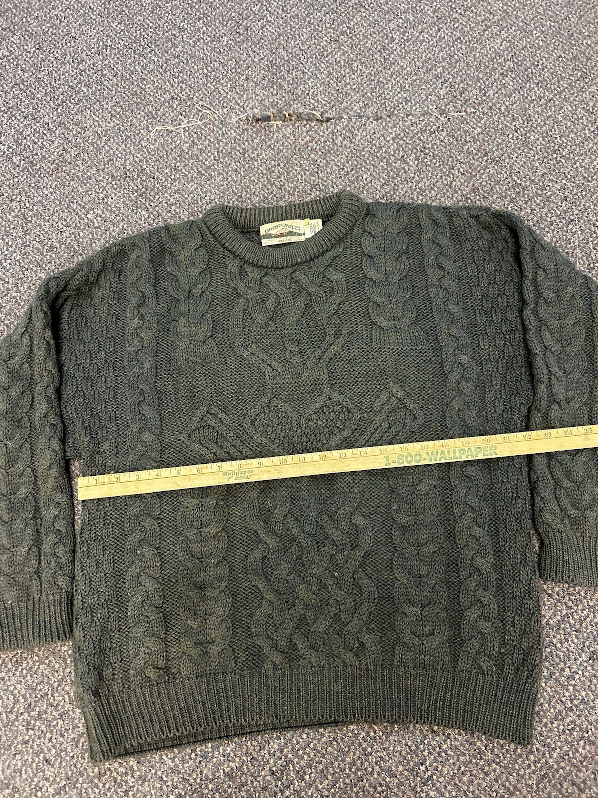 Aran Crafts Sweater Mens Large Green Wool Cable Knit Crewneck Fisherman Ireland