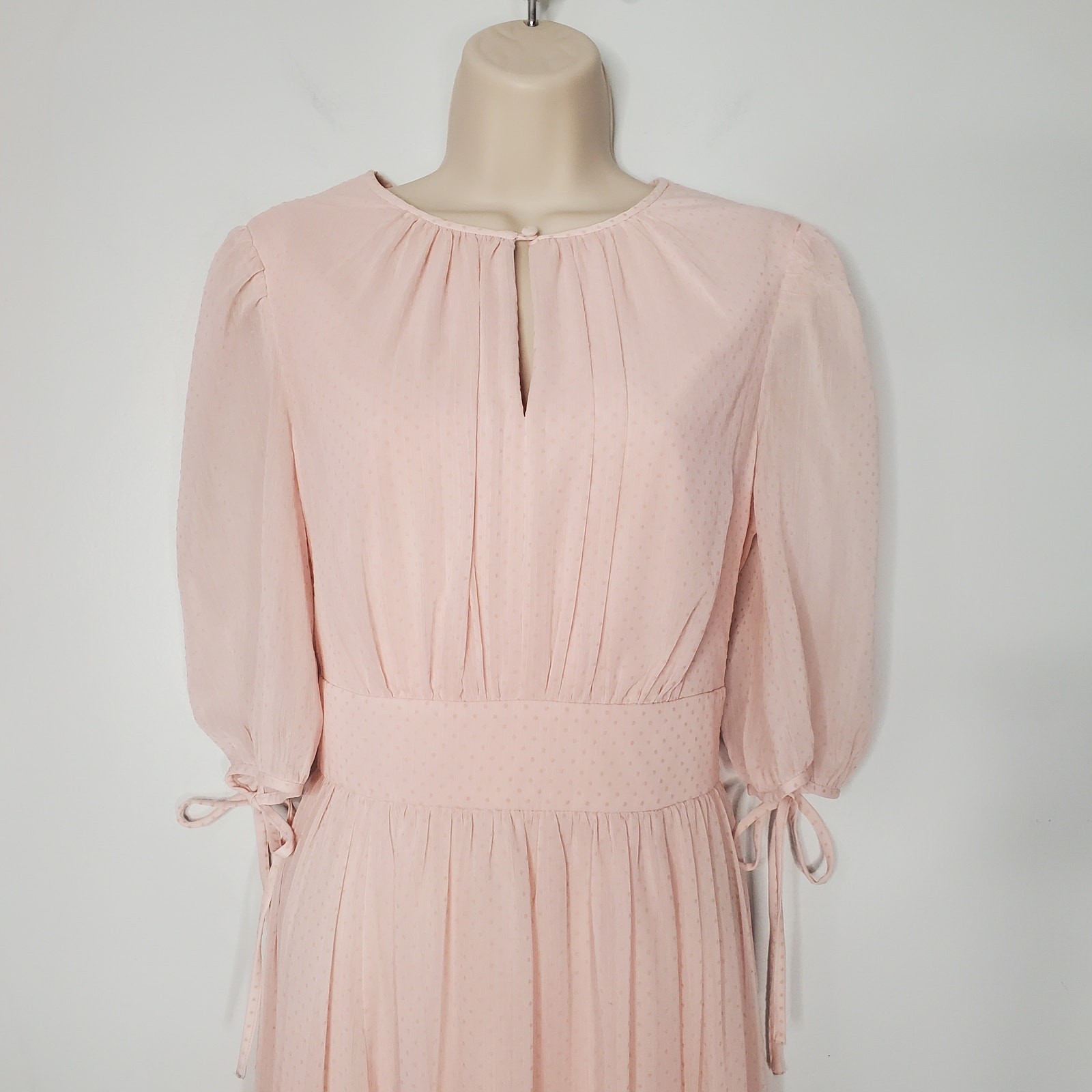 Gal Meets Glam Louise Swiss Dot Keyhole Flared Maxi Dress Powder Pink Size 6