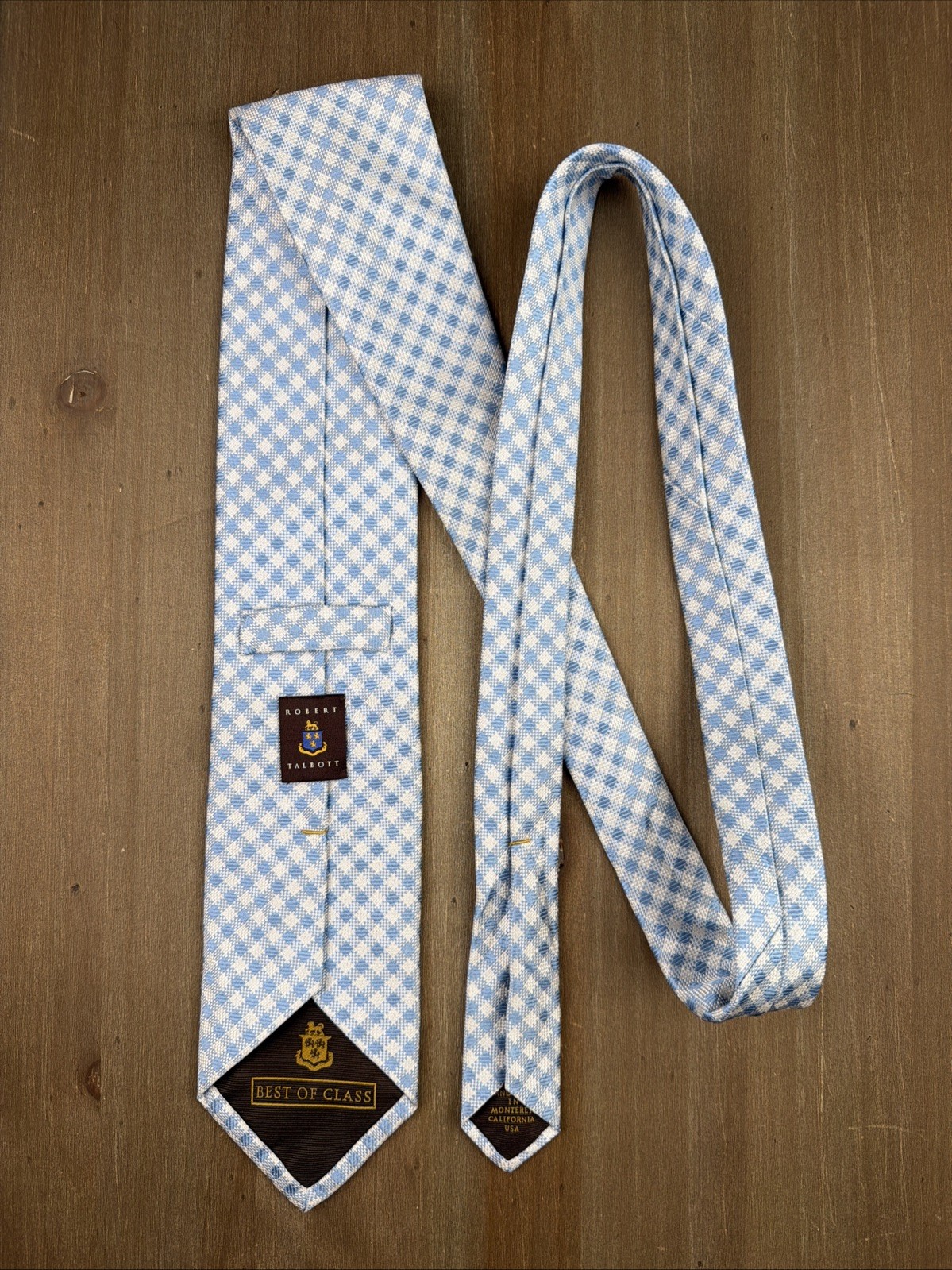 Robert Talbott Best of Class Silk Tie Designer Blue/White Made in USA 3.25″ 60″