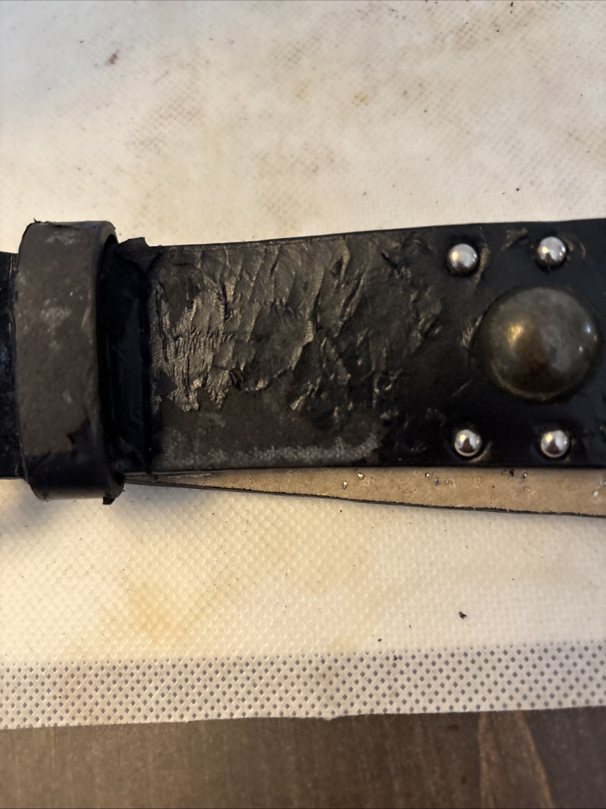 Studded leather and man-made material belt fit 35 inch to 40 inch waist 1.5” W