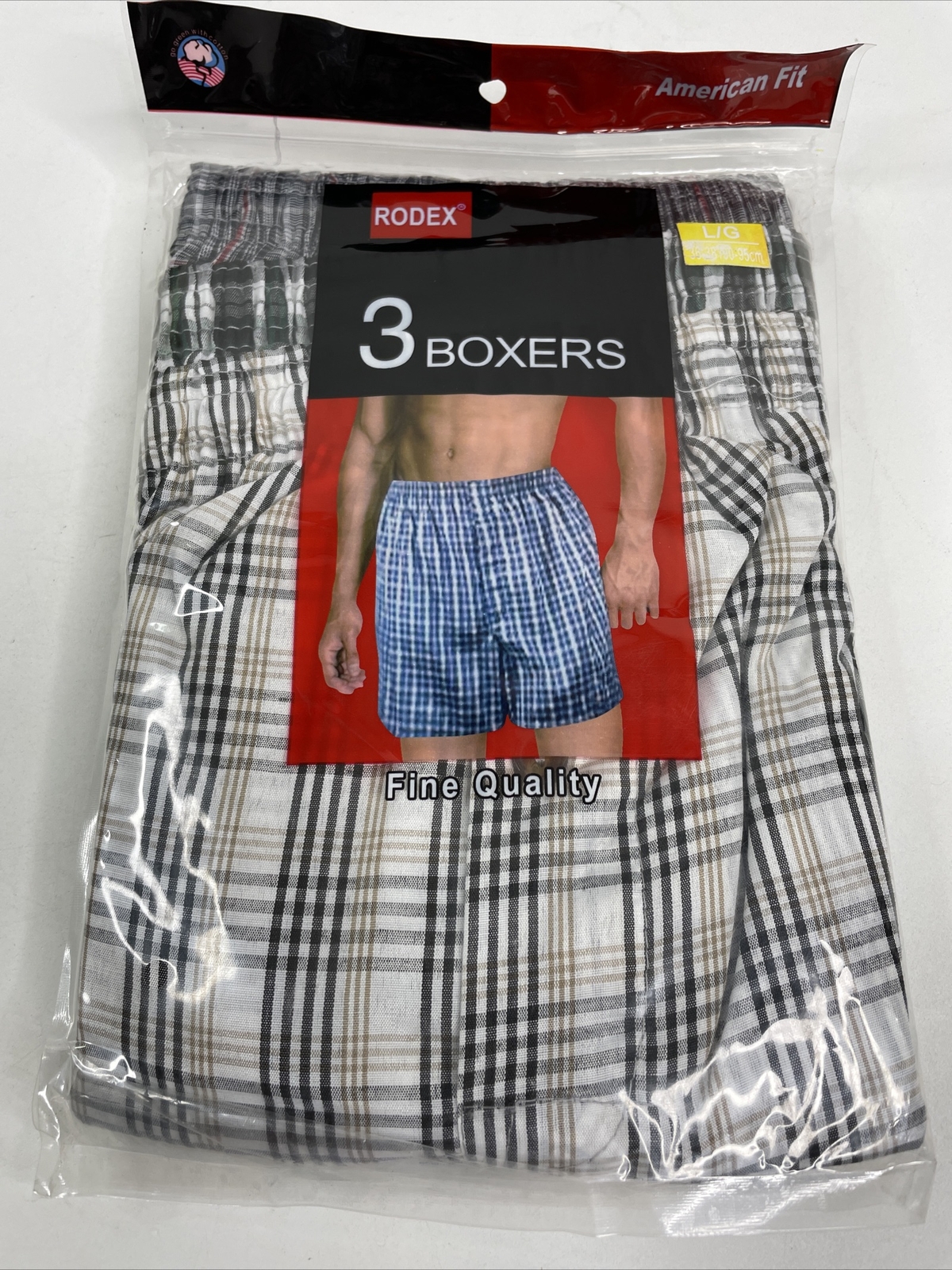 RODEX Men’s 3 Boxers Pack American Fit Fine Quality Size L 36-38 (80-85cm)