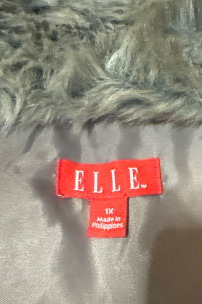 Elle Womens Acrylic Blend Faux Fur Open Front Vest Grey Brown Multi Size 1X EUC
