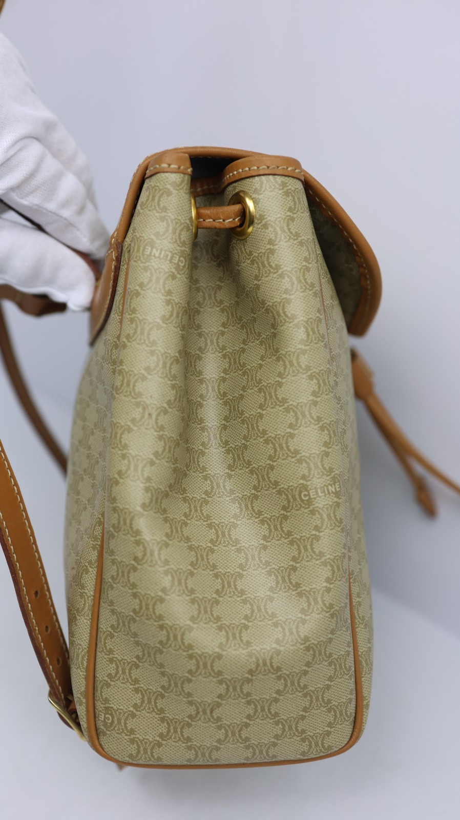 Rare Auth CELINE Vintage Beige Macadam Canvas Backpack – Monogram Rucksack Purse