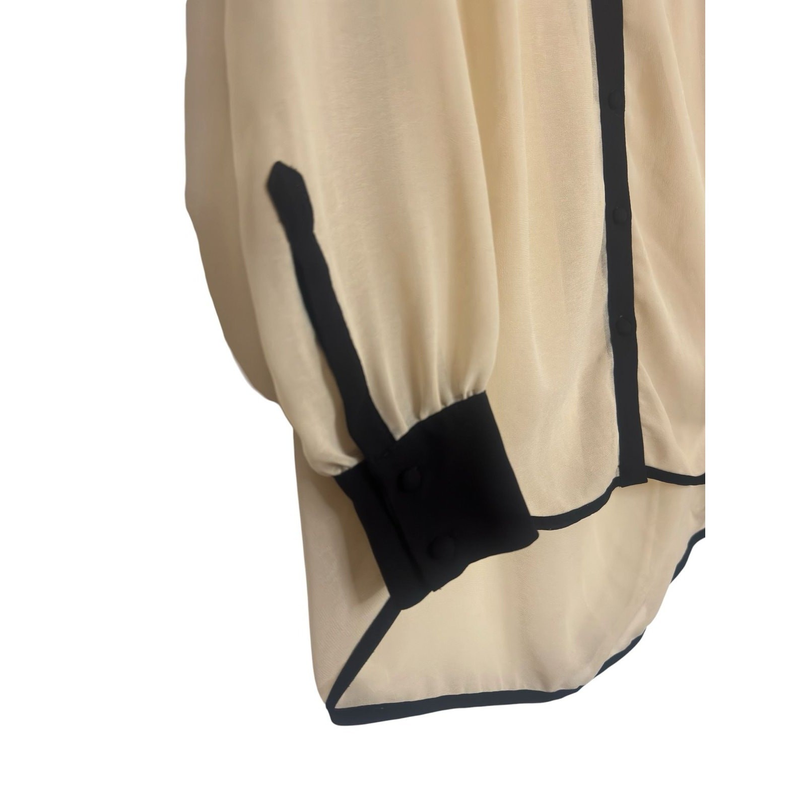 Bar III Sheer Colorblock Chiffon Blouse Beige Black XS