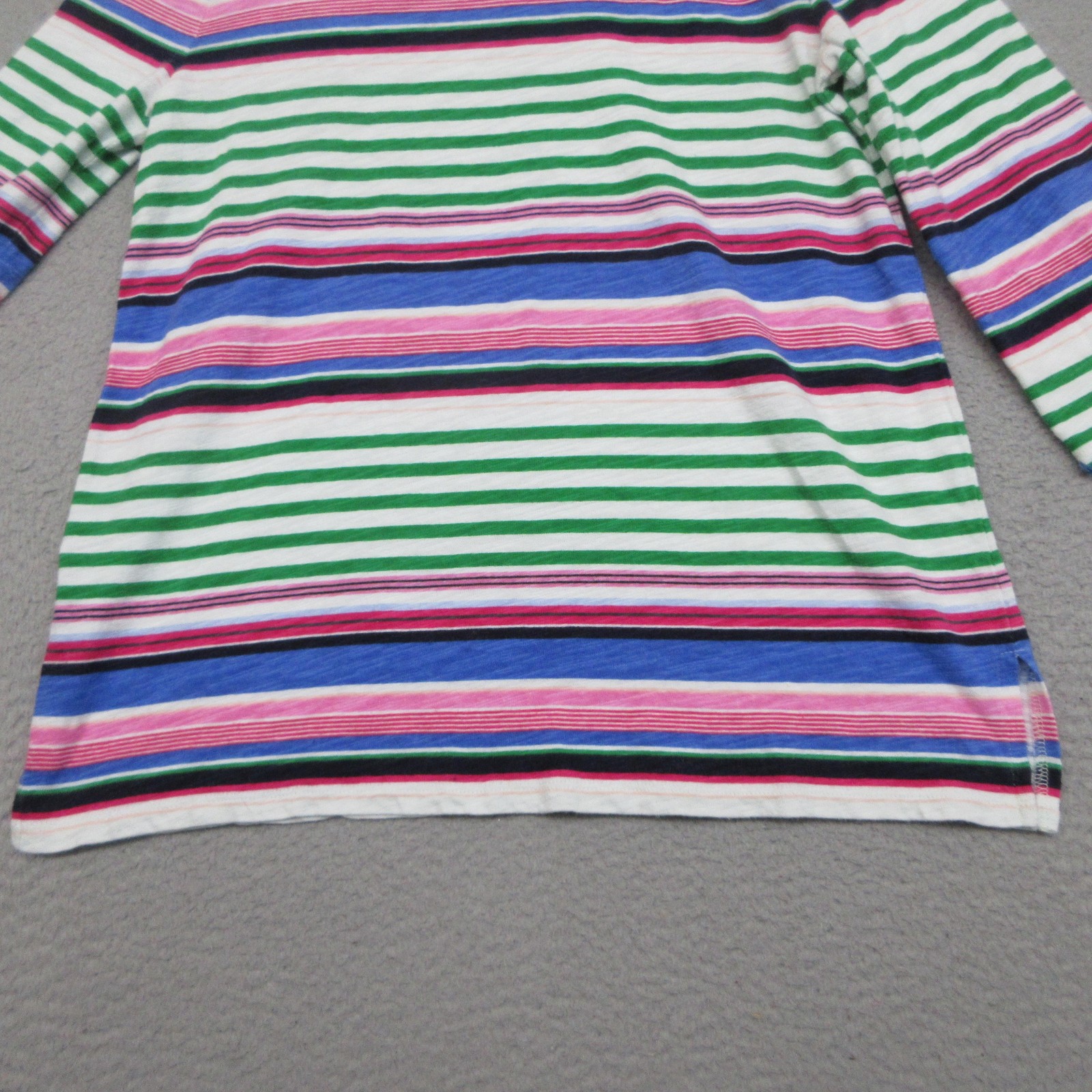 Talbots Linen Blend Tunic Top Women M Blue Green Striped Coastal Nautical Resort