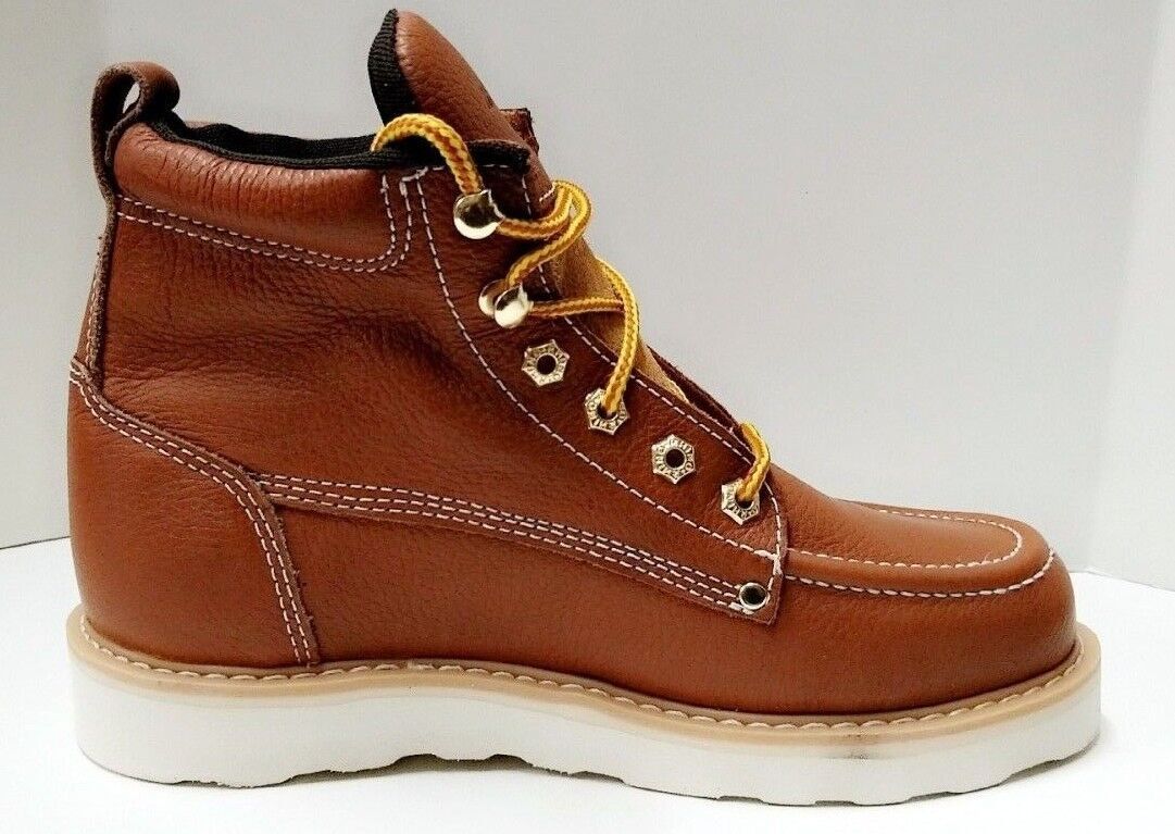 Mens Rhino 62T06 Leather Butternut 6″ Soft Toe Moc Toe Lace Up Work Boots