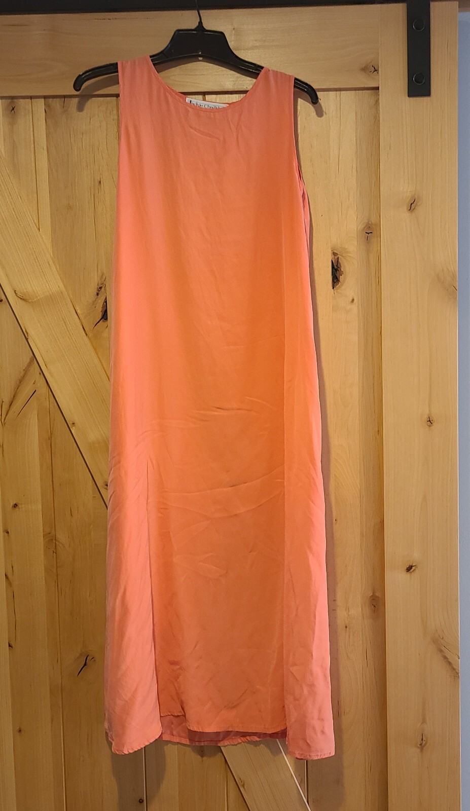 Eileen Fisher Dress Sz S 100% Silk Orange Sleeveless Maxi Length Flowy Chalkey