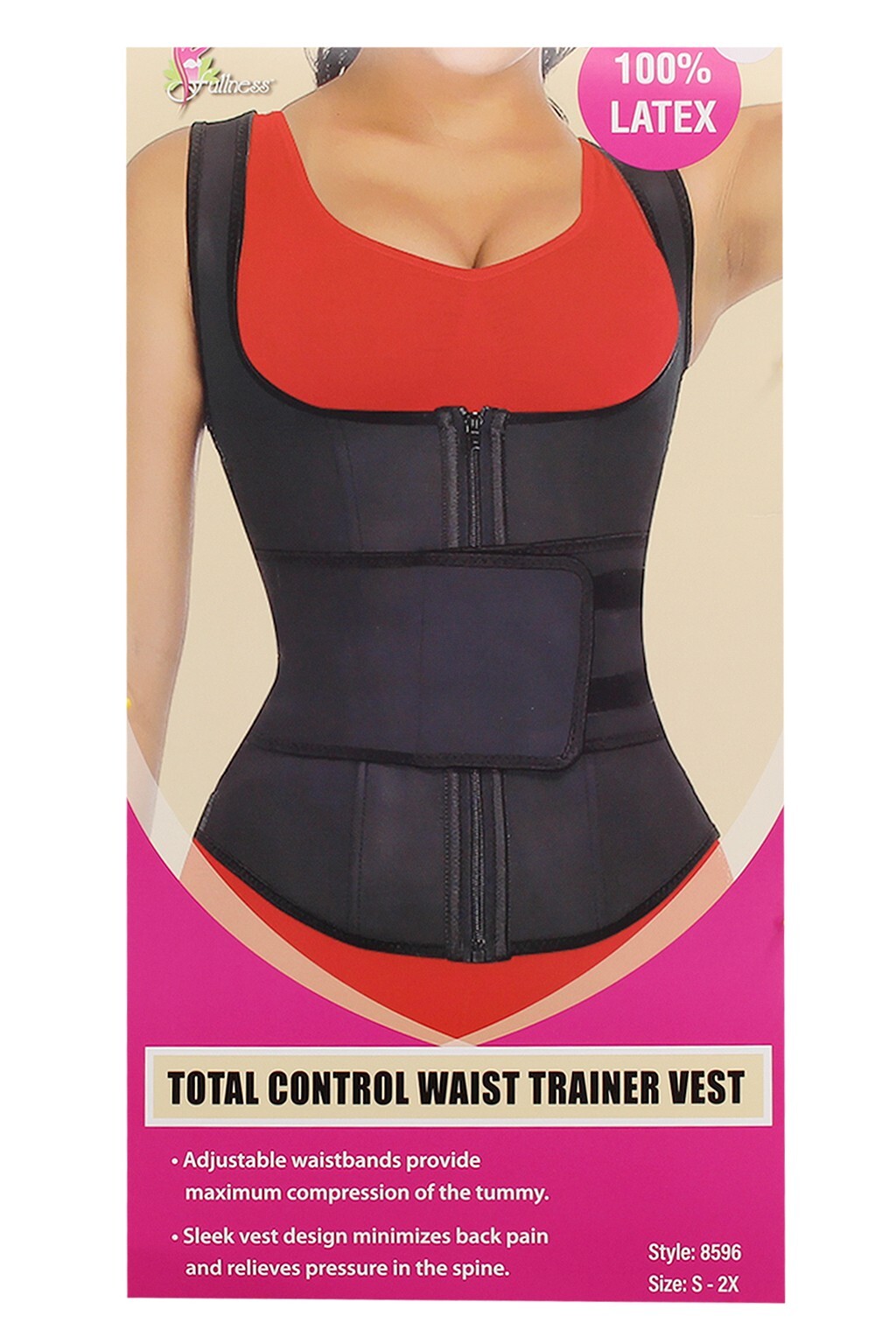 FULLNESS Latex Total Tummy Control Vest Waist Trainer S M L XL 2XL Black 8596