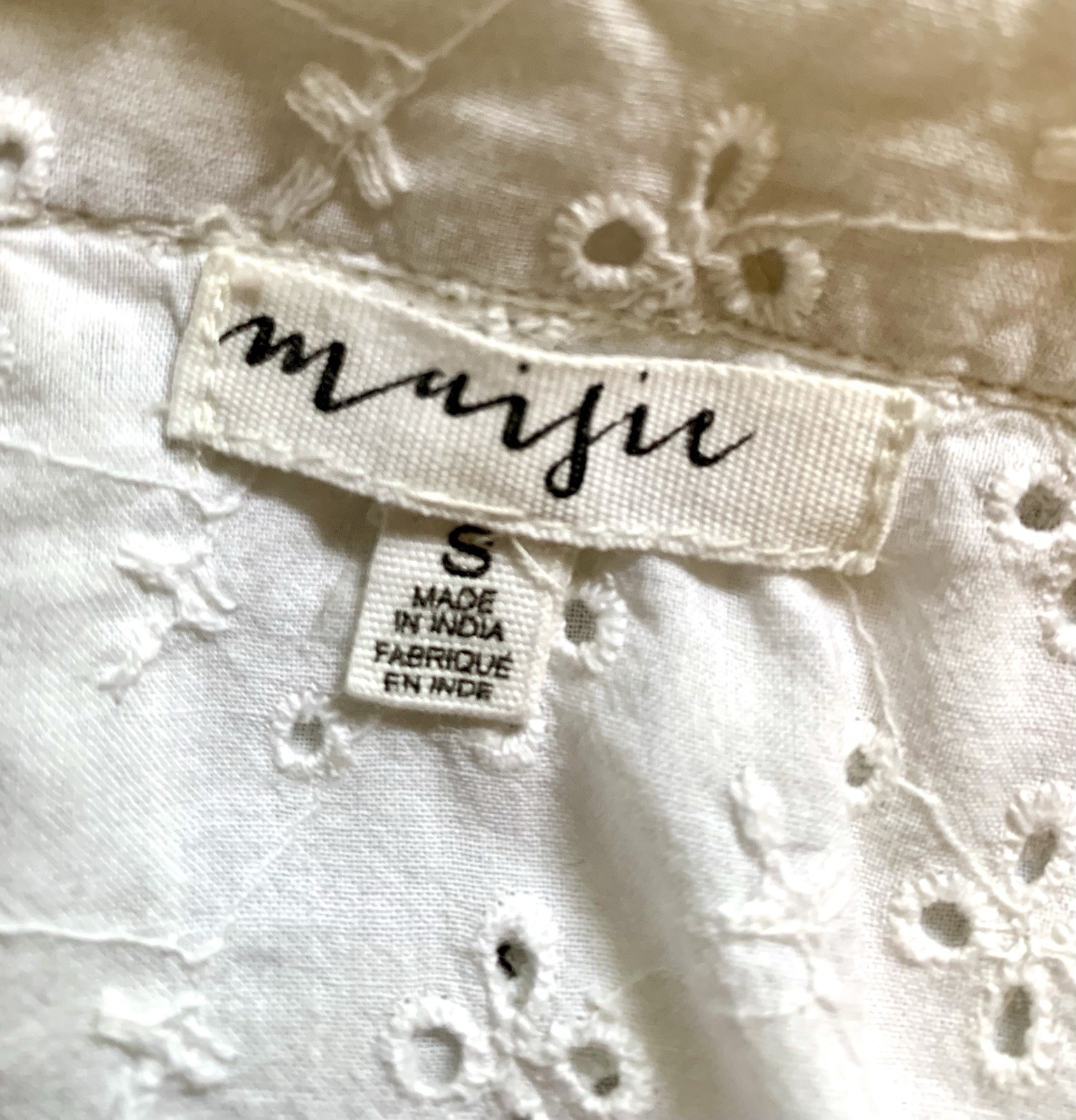 Maisie White Eyelet Lace Button Down Camp Shirt Blouse Size S