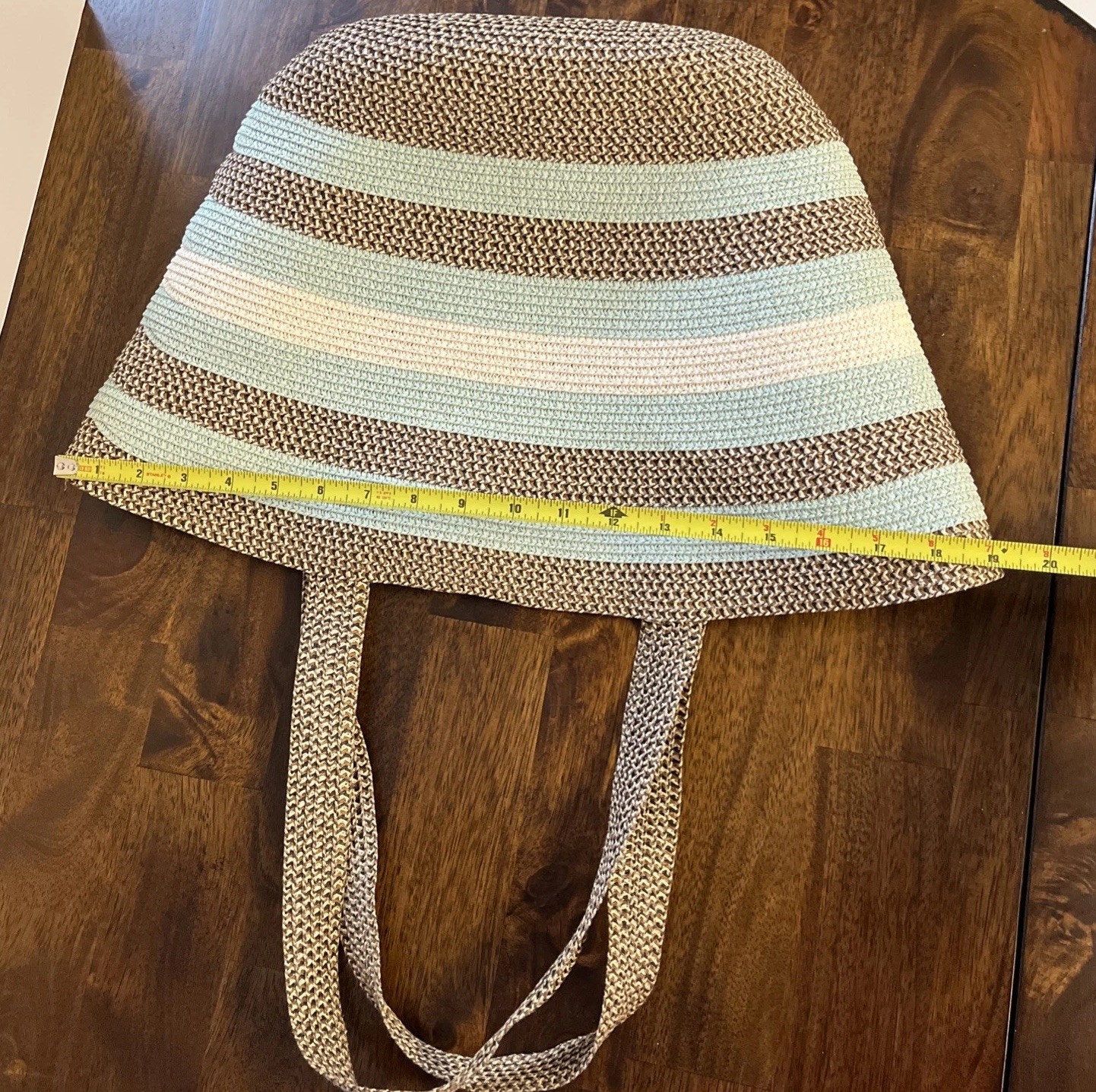 Woven Beach Shoulder Bag Tan, Turquoise, and White Striped