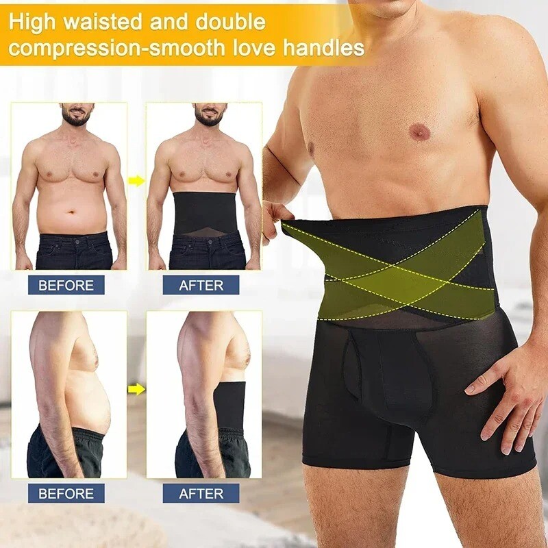 Men Tummy Control Shorts High Waist Slimming Body Shaper Seamless Boxer Briefs