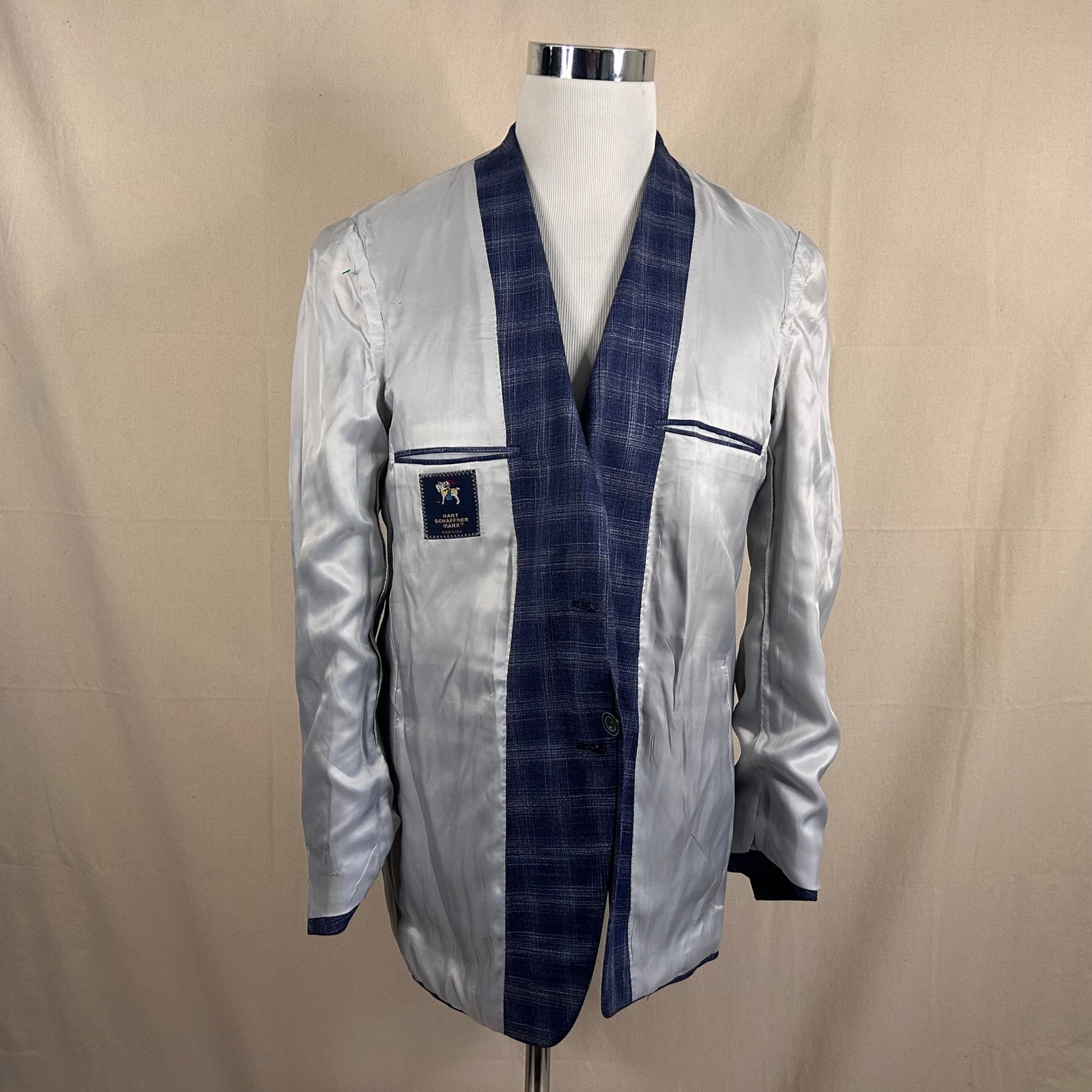 NEW Hart Schaffner Marx 40R Sport Coat Wool Blend Blue Plaid Two Button Vented
