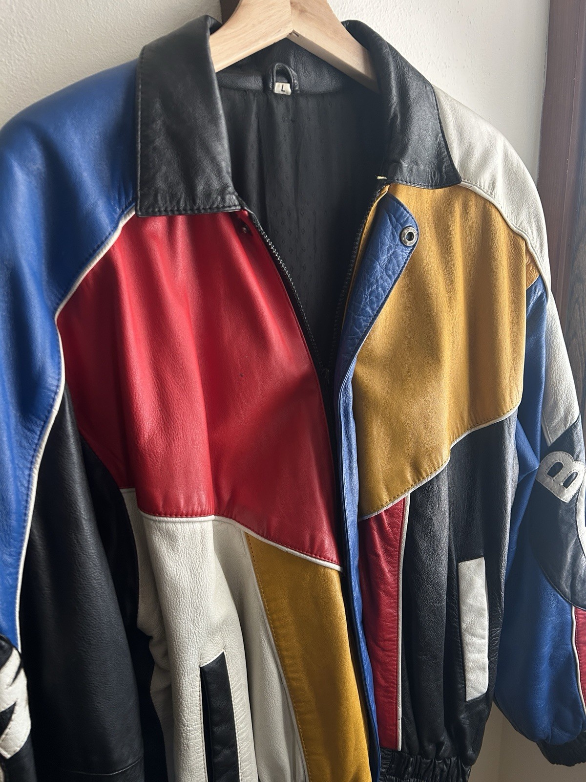 Vintage 80s/90s BMW Multi-Color Leather Racing Jacket Hip Hop 8 Ball Size M
