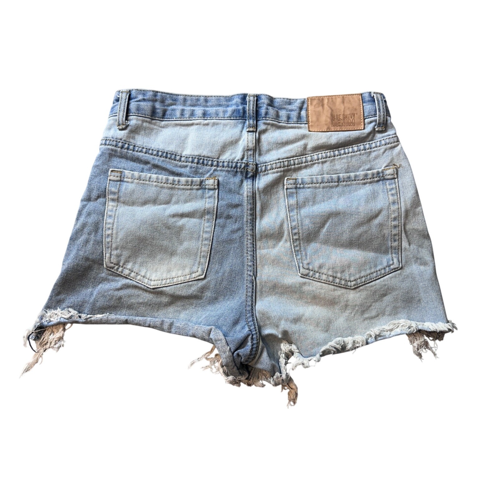 Blue Savvy Denim Shorts Womens 3/26 Blue Two Tone Distressed High Rise Cut Offs