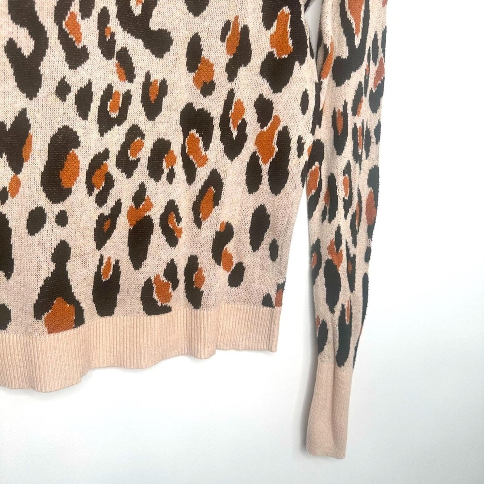 A New Day Womens Leopard Print Crewneck Sweater Tan Black Orange Animal Print M