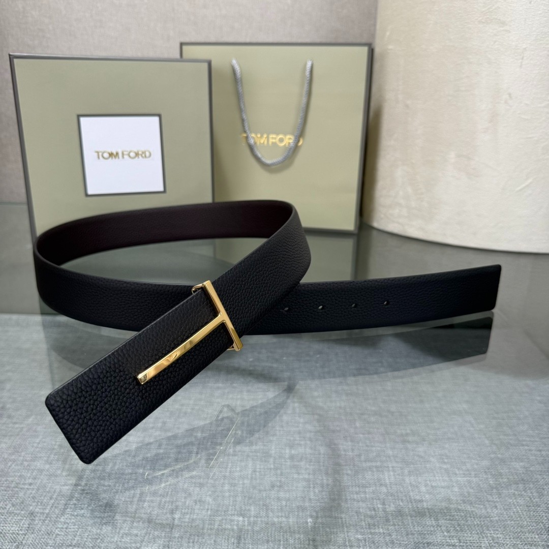 Tom Ford Belt Reversible T-Buckle Black/Brown Calfskin Leather Belt
