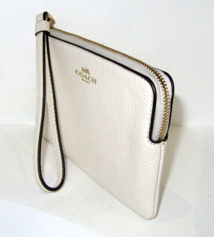 Coach New CP483 Wristlet Corner Zip Chalk Pebbled Leather NWT $88