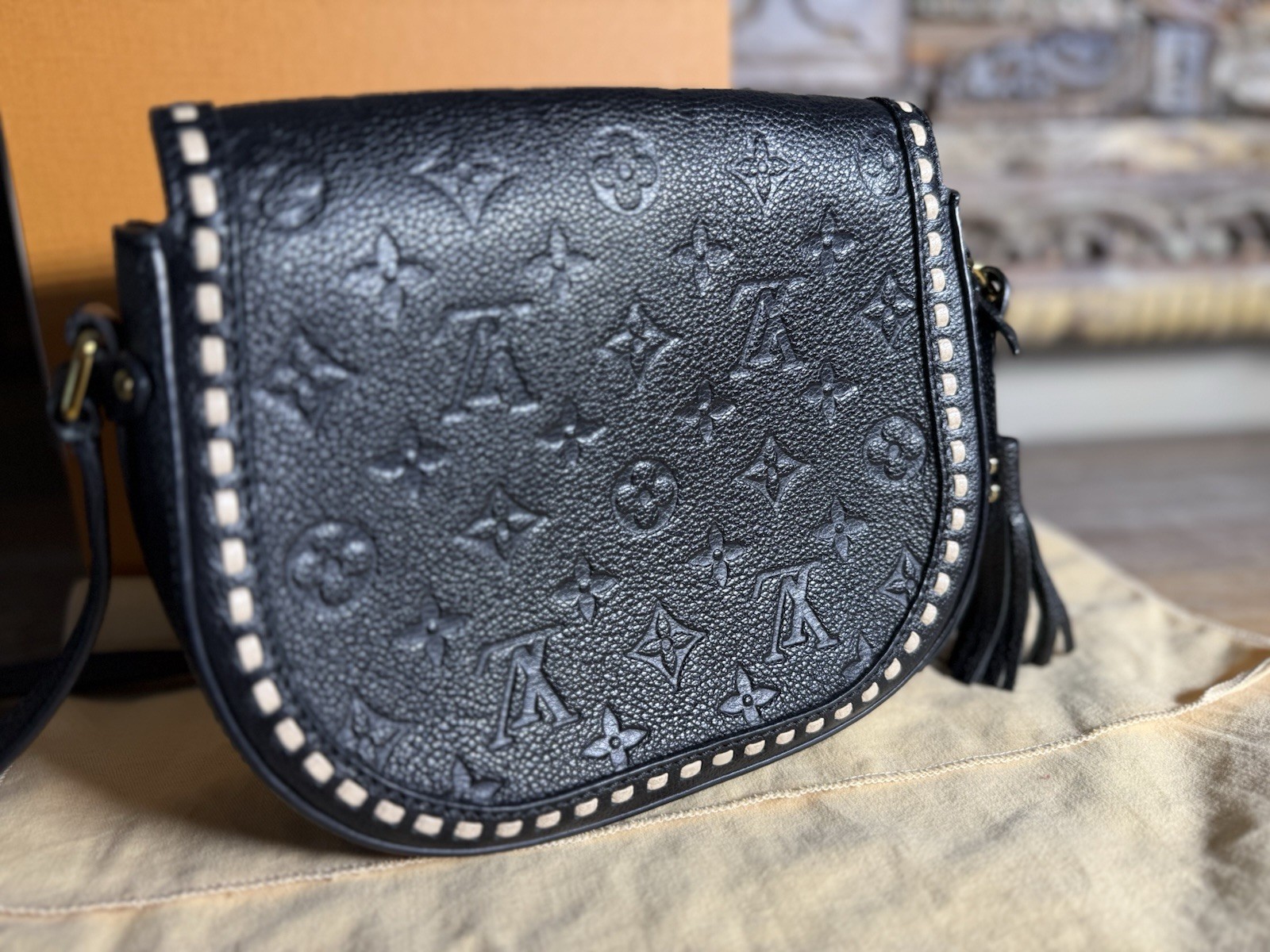 Louis Vuitton Black Monogram Embossed Crossbody Small Gold Hardware w/ Dust Bag