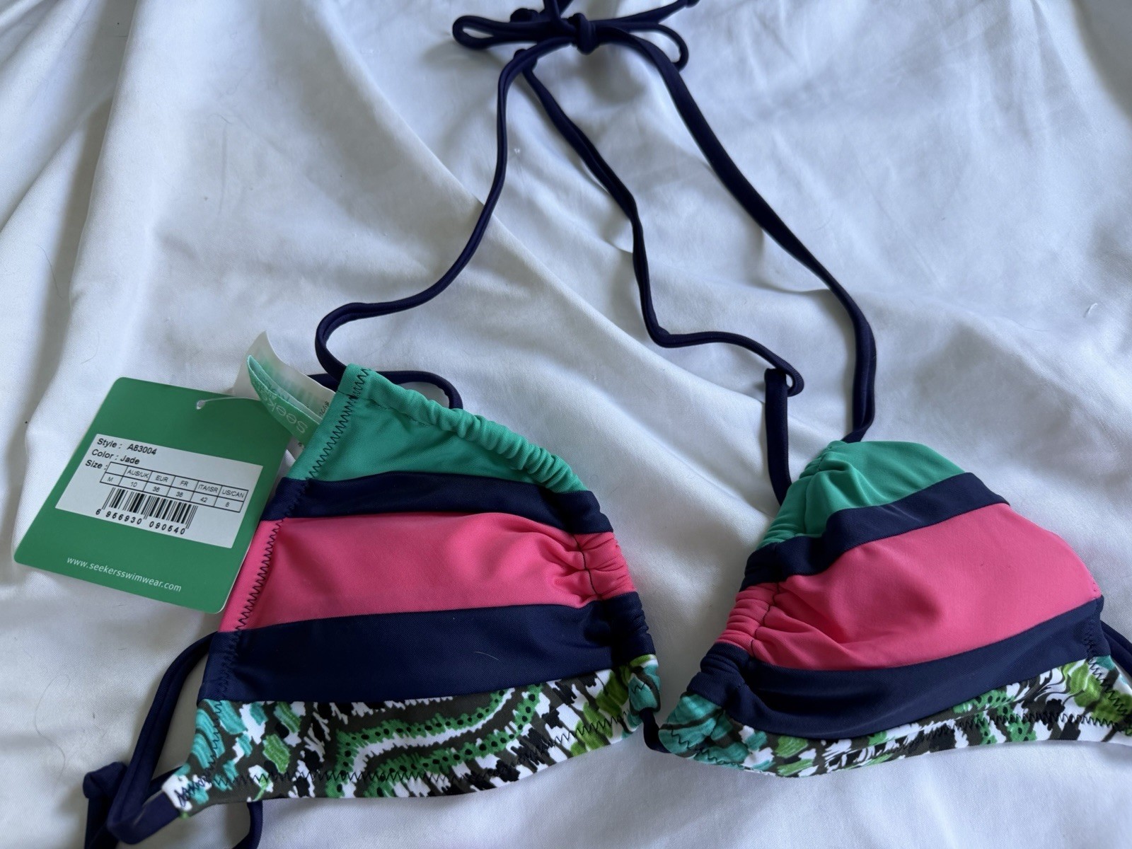 Seekers Striped 2-Piece Bikini Set Halter Triangle Top/Bottom Size M A83004