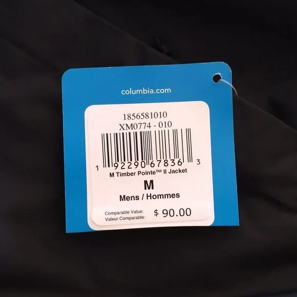 Columbia Men’s Timber Pointe II Waterproof Hooded Rain Jacket, MD – Black, NWT