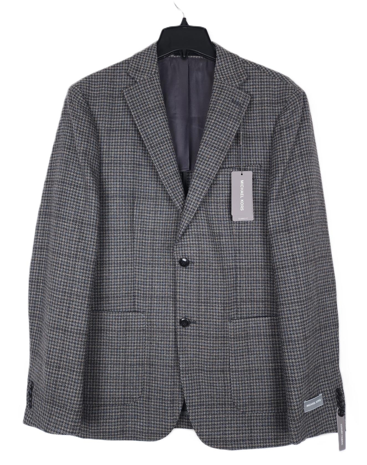 Michael Kors Mens Classic Fit Sport Coat 38R Grey Tan Houndstooth Wool Blend NWT