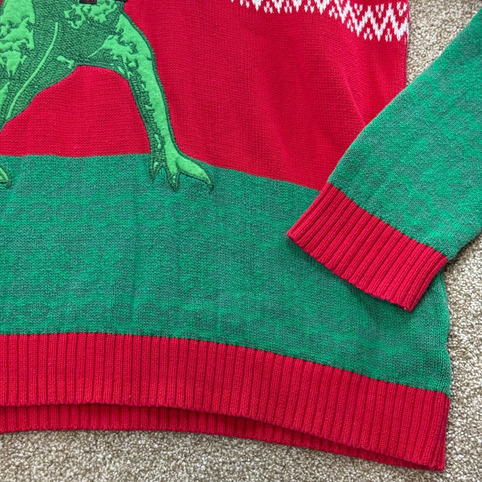 33 Degrees Mens XL Christmas Sweater T-Rex Dinosaur Red Green Ugly Funny