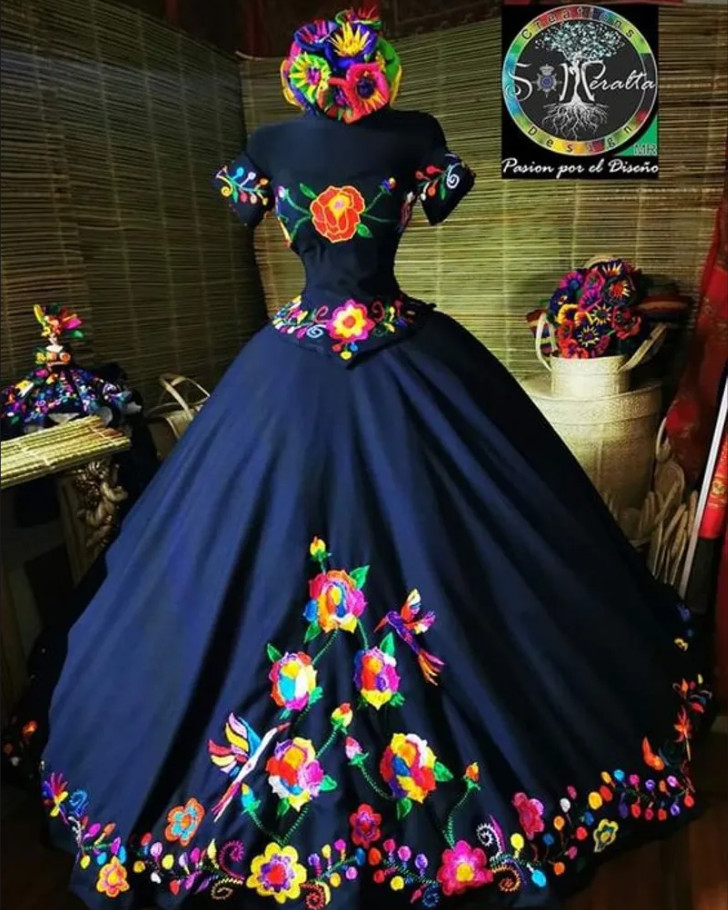 Mexican Embroidered Quinceanera Dresses Colorful Off Shoulder Sweet 16 Prom Gown