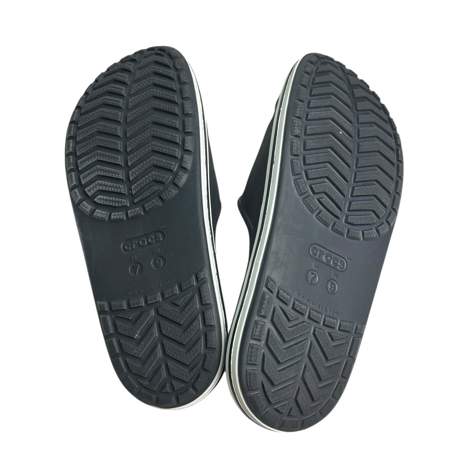 CROCS Croc Band Black Slide Unisex Sandals with White Trim W/9 M/7