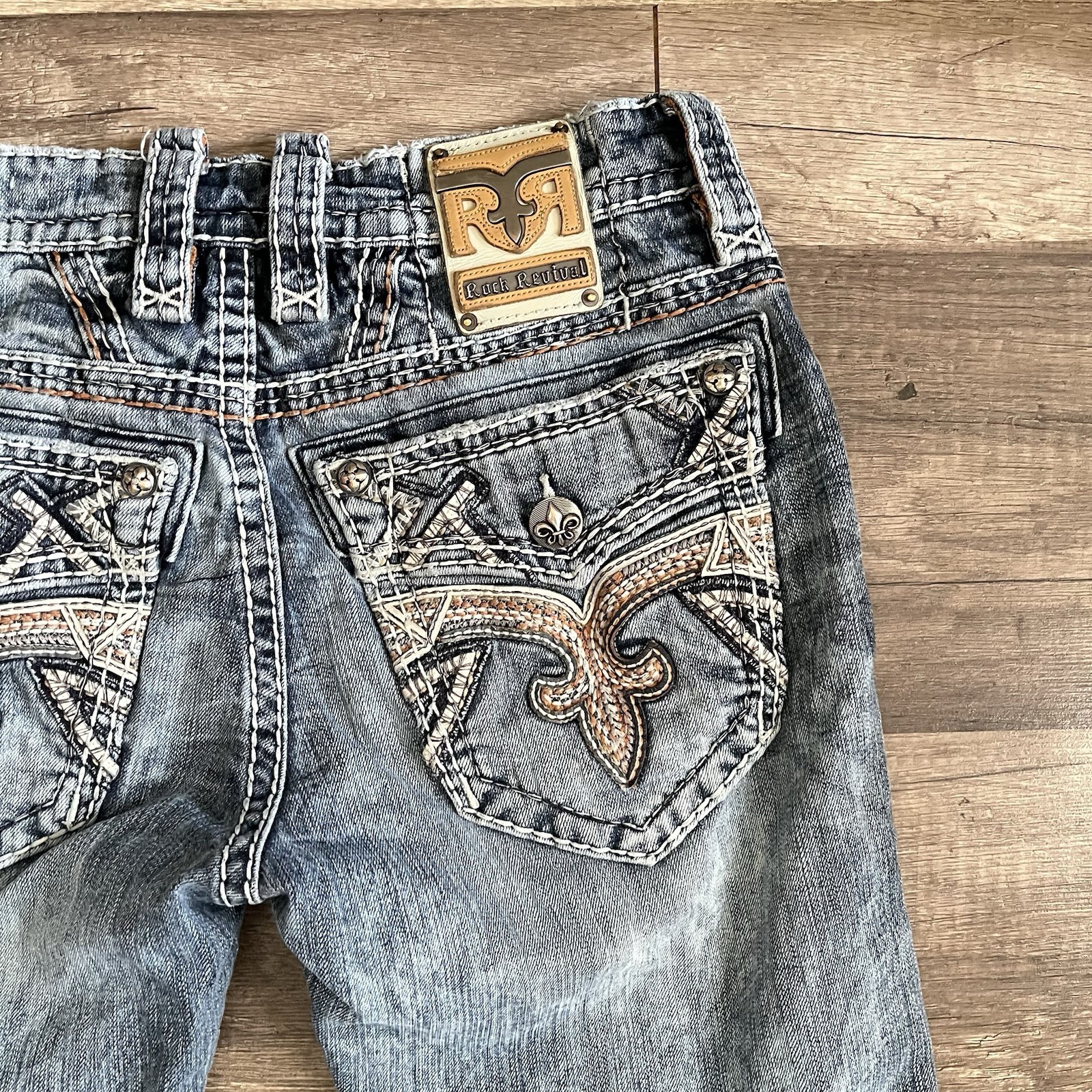 Rock Revival Mens “Rattan” Slim Bootcut Jeans Mens 32×30 Blue Denim