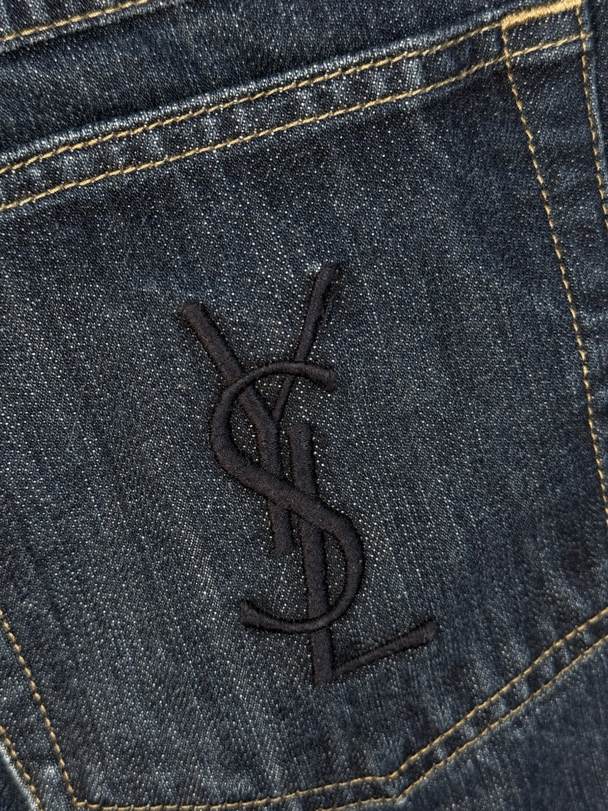 34×30 YSL Jeans Pants Big Logo Indigo Selvedge Yves Saint Laurent Y2K