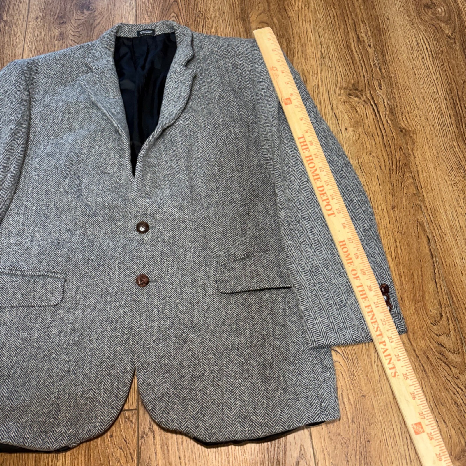 Deansgate Mens 46R Lambswool Herringbone Blazer Gray Sport Coat Luxury Vintage