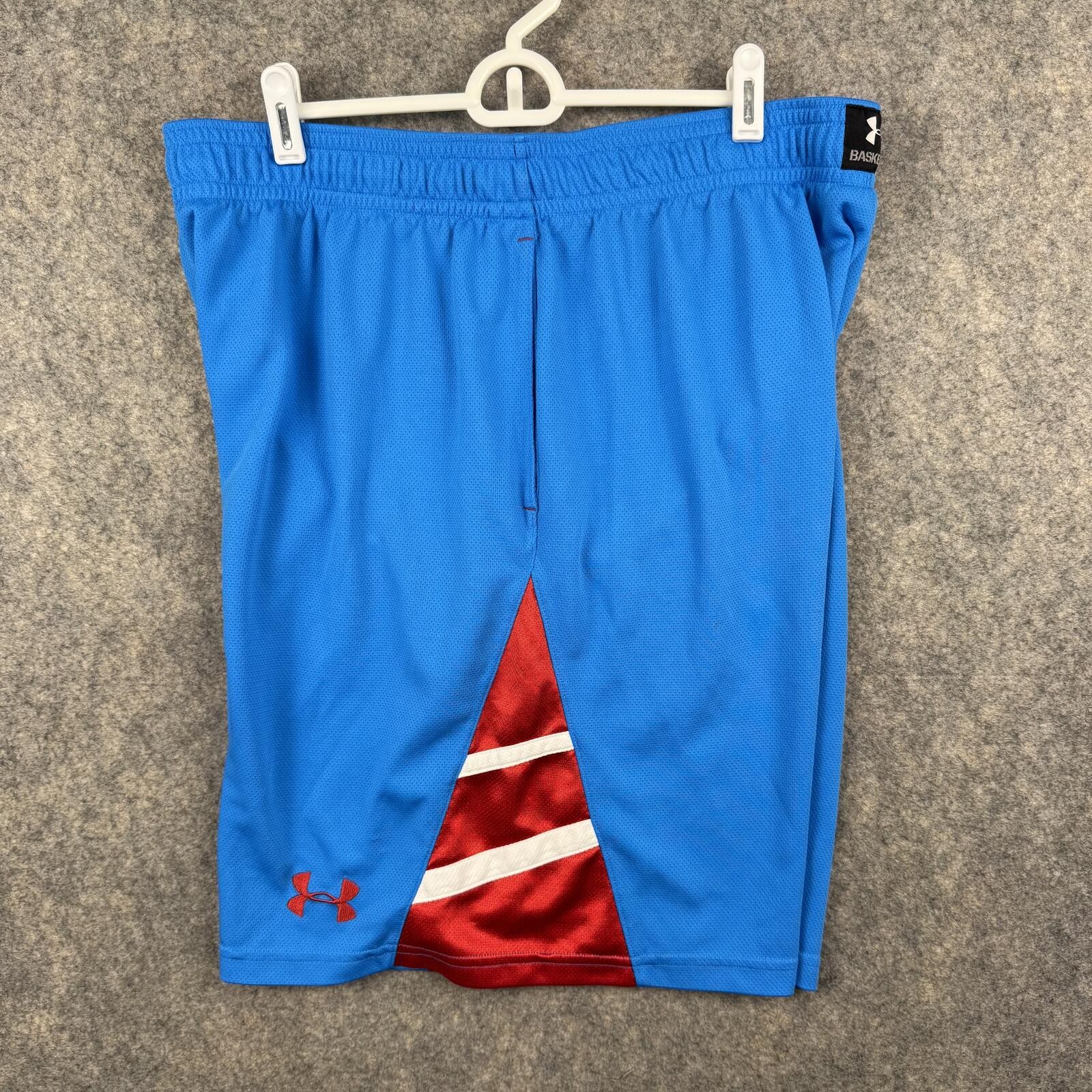 Under Armour Loose Basketball Shorts Pockets Drawstring Blue Red Men 2XL 9” 530