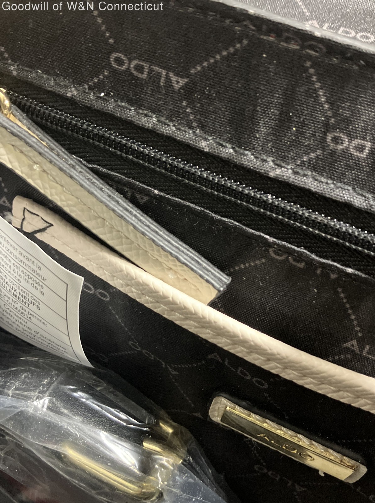 Aldo Black White Red Colorblock Structured Satchel Bag Scarf Gold Hardware