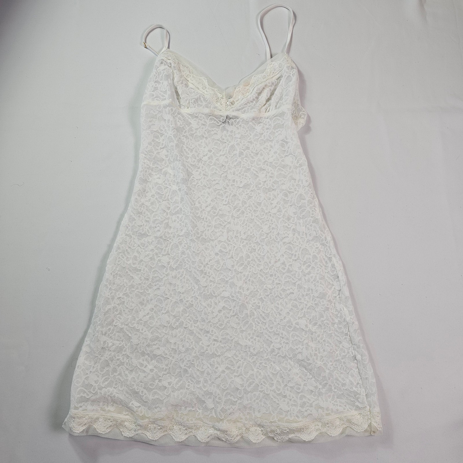 Victoria’s Secret Slip Dress Medium White Lace Sheer Mesh Chemise STAIN