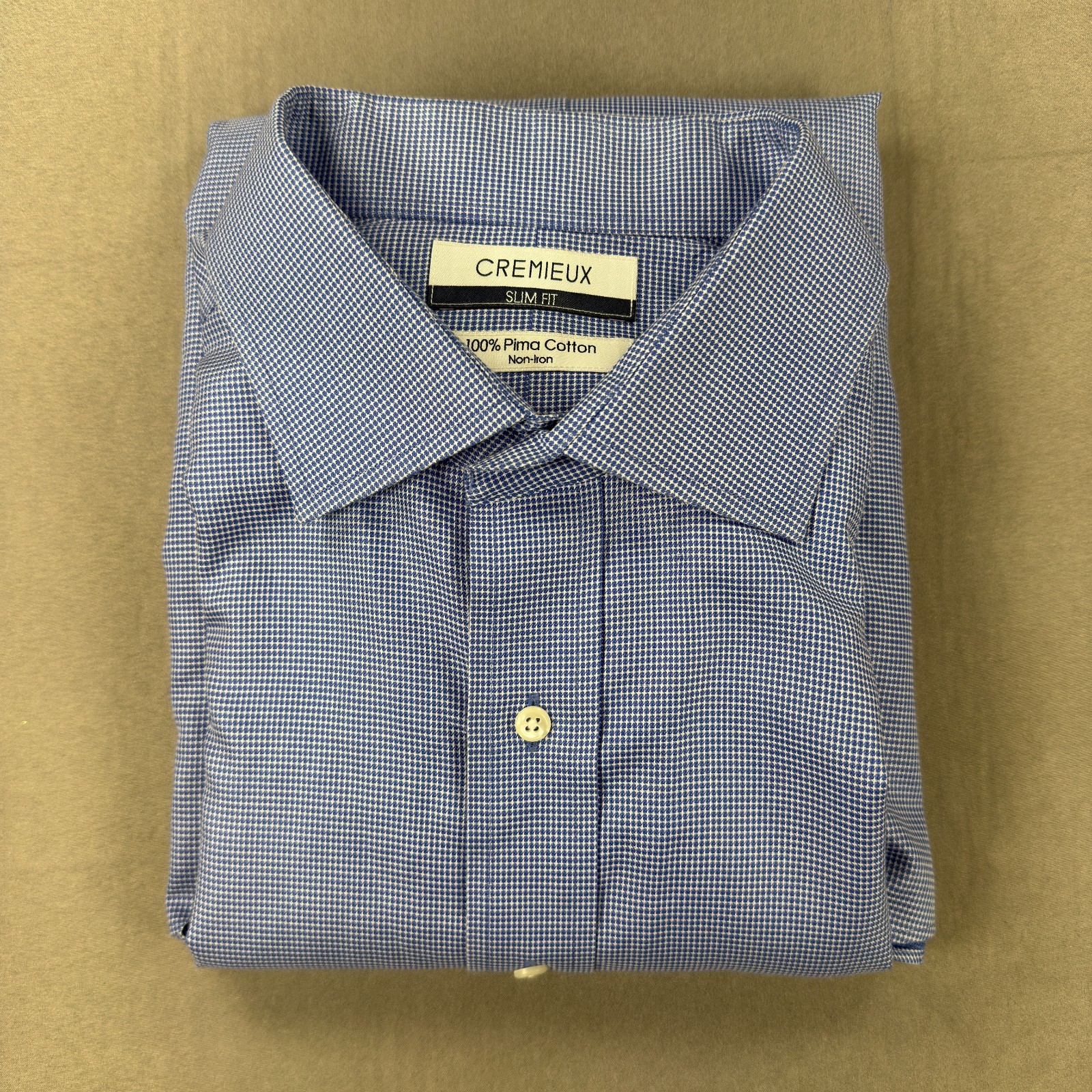 Cremieux Men’s Slim Fit Pima Blue Dot Cotton Non-Iron LS Shirt Sz 16.5 x 33