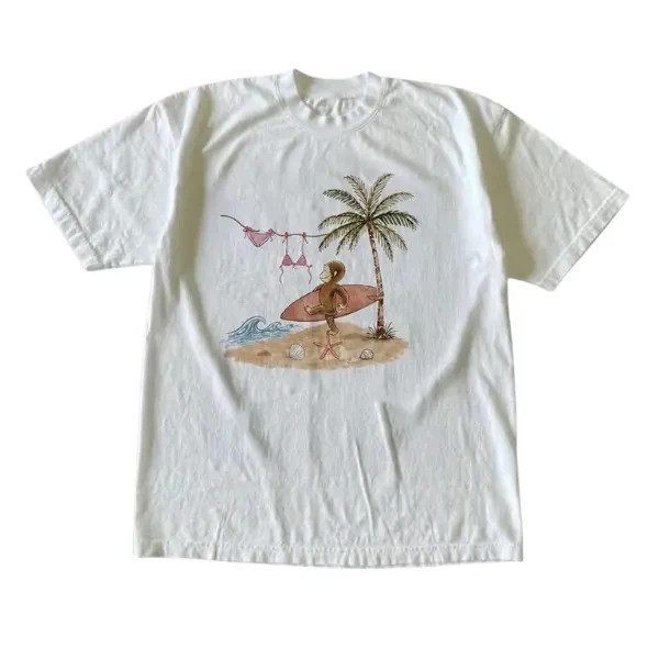 Curious George Surfing Y2K Summer T-Shirt – Vintage Graphic Tee – Menswear & Wom