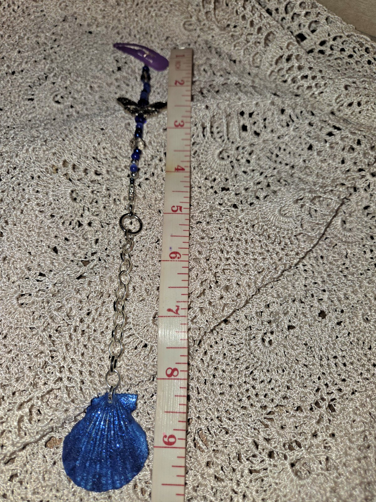 Beaded Handmade Hair Accessory Glitter Shell Beach Blue beads butterfly