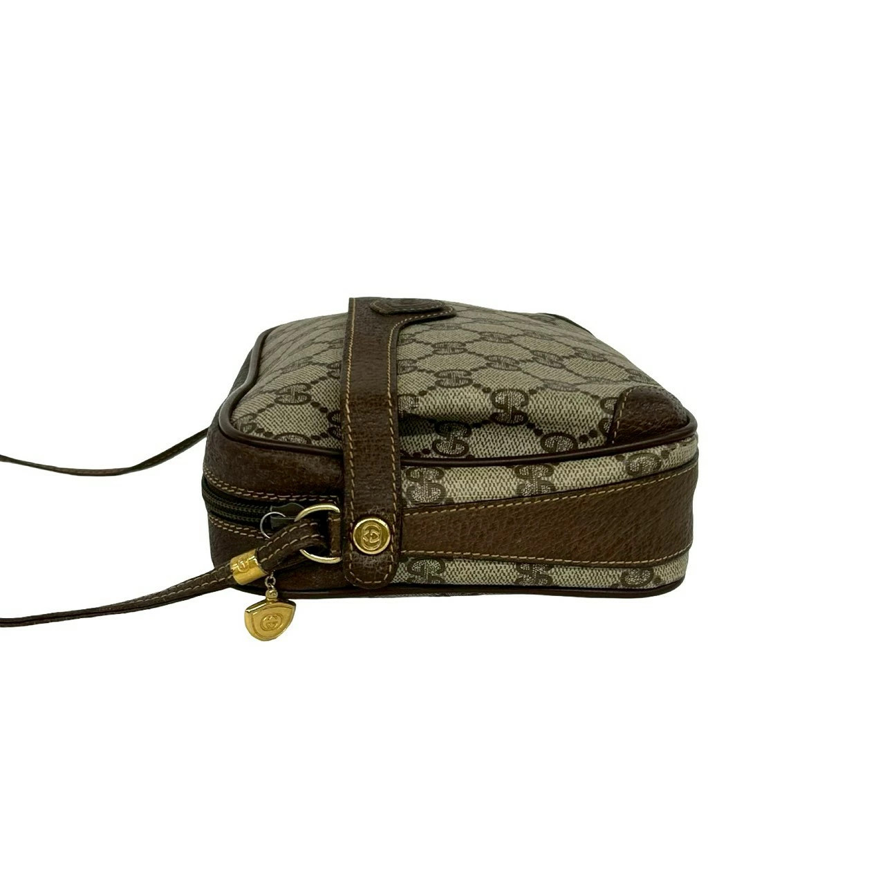 GUCCI Vintage Old Gucci GG Logo Pattern Leather Mini Shoulder Bag Pochette Brown