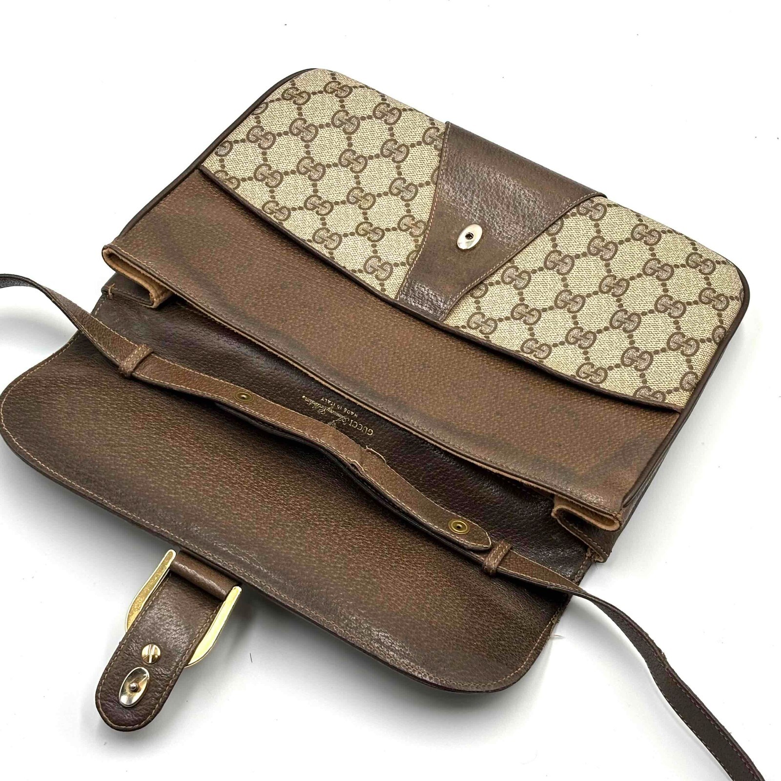 Vintage gucci Shoulder Bag Clutch Bag Purse GG PVC Leather Brown Authentic