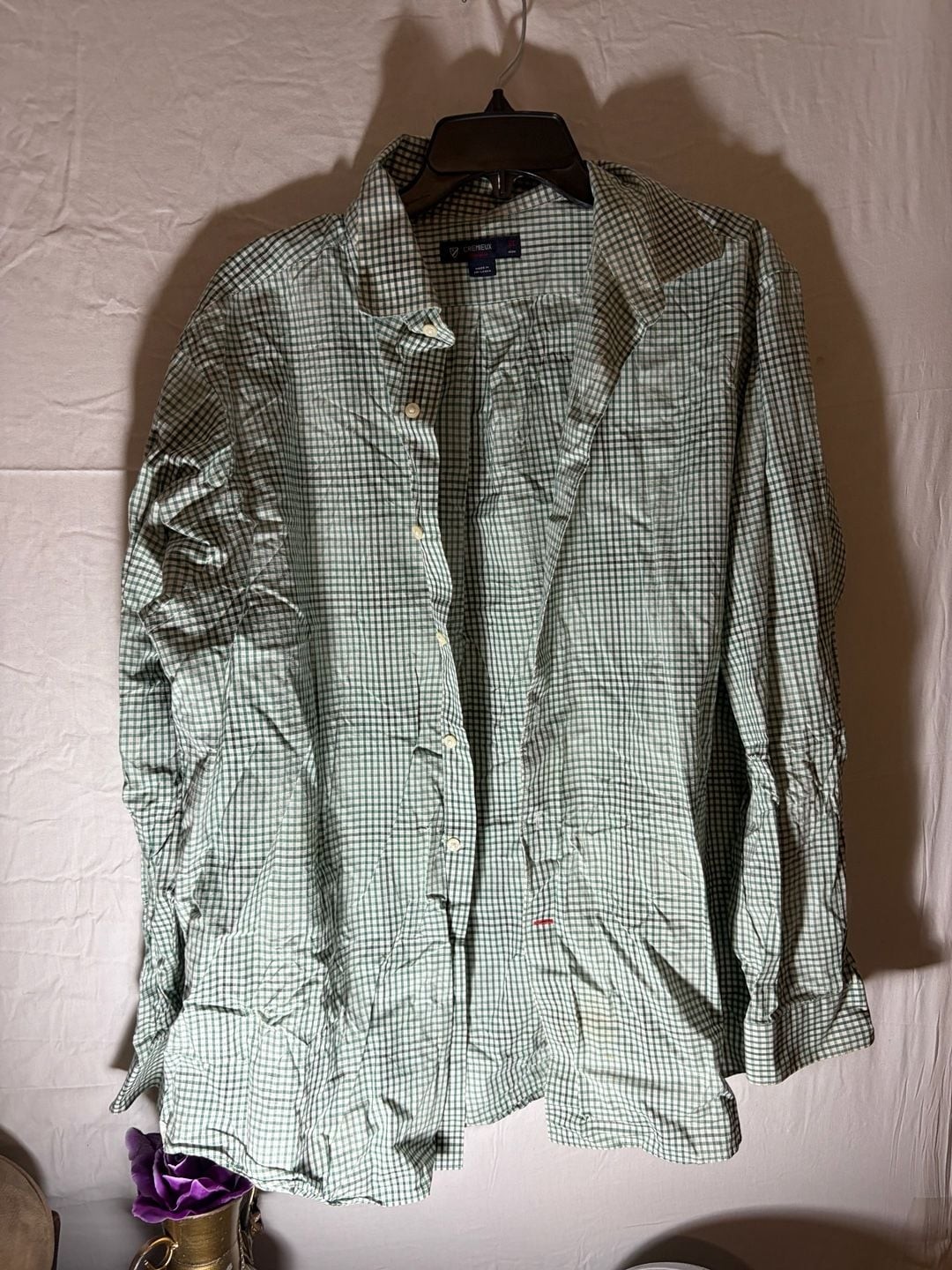Cremieux Classics Men’s Green and White Check Long Sleeve Button-Down Shirt Size