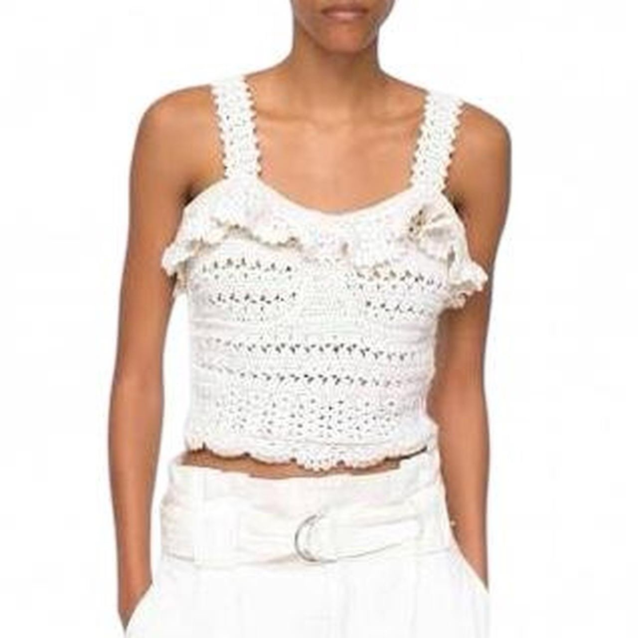 Sea NY Cream Boho Crochet Knit Ruffle Sleeveless Tank Top Size Small
