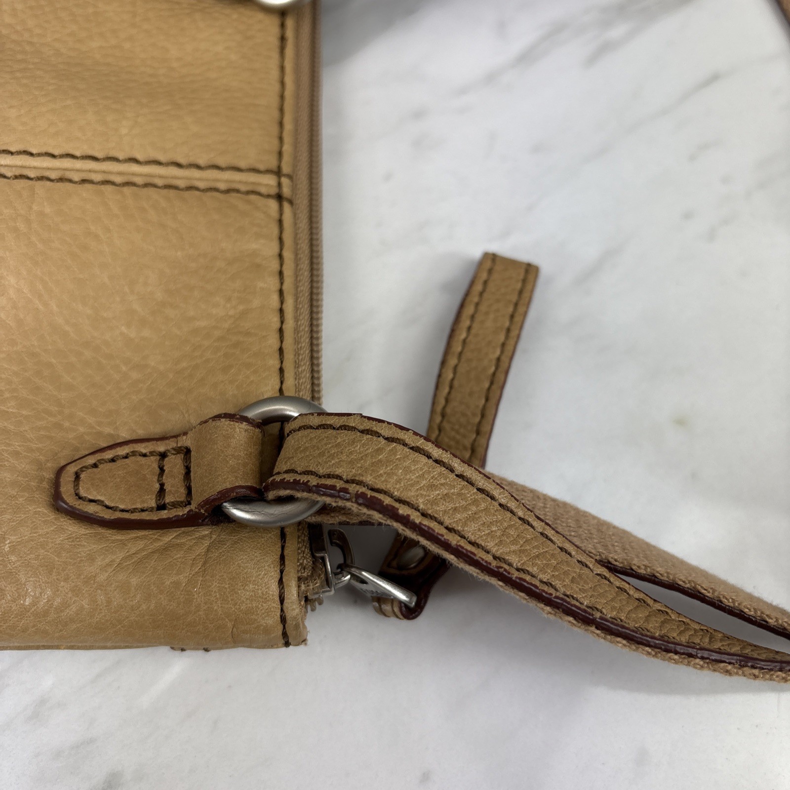 Fossil Maddox Patchwork Colorblock Lt Tan Leather Adj Strap Y2K Crossbody Purse